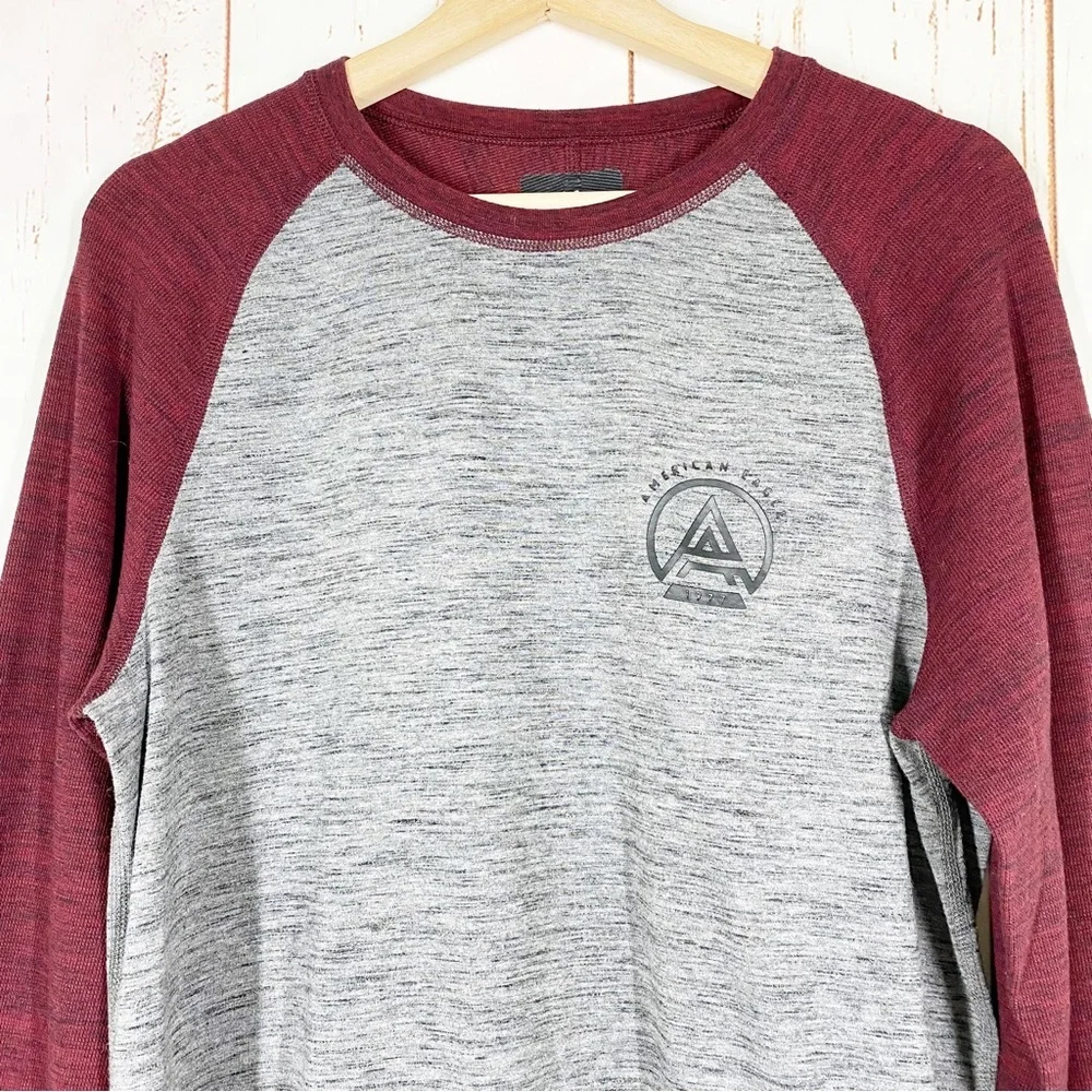 American Eagle Outfitters AEO Maroon Gray Crew Neck Raglan Long Sleeves M - Picture 2 of 10